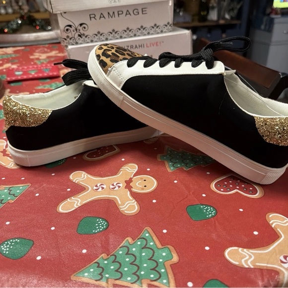 Leopard Print and Black Women's Sneakers - Picture 4 of 8
